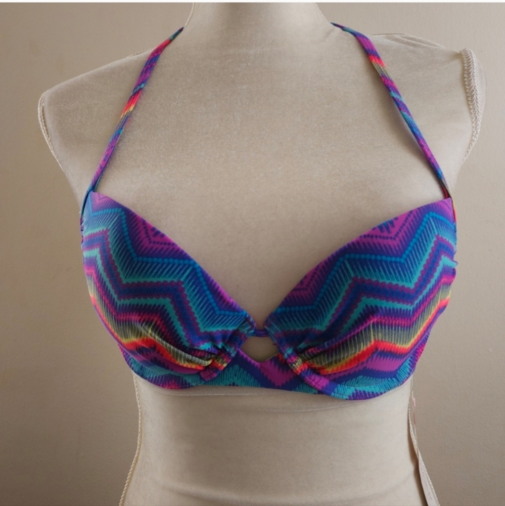 Xhilaration Colorful multicolor Print Swim Top Bra size small NWT